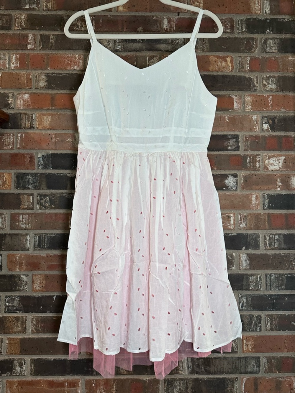 White & Light Pink Spaghetti Strap Mini Dress